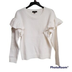 INC Off White Ribbed Ruffle Shoulder Sweater Knit Top Size Medium Nwt